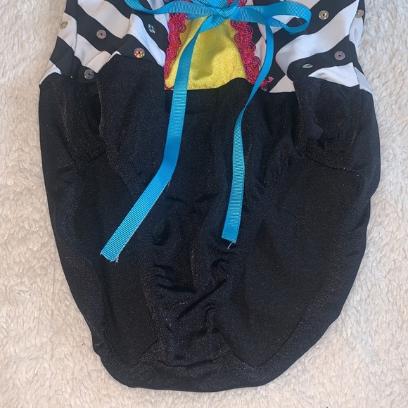 Dansco Leotard MC Black & White w/ Pink Sequin Trim Blue Ribbon EUC Dance - Picture 6 of 14